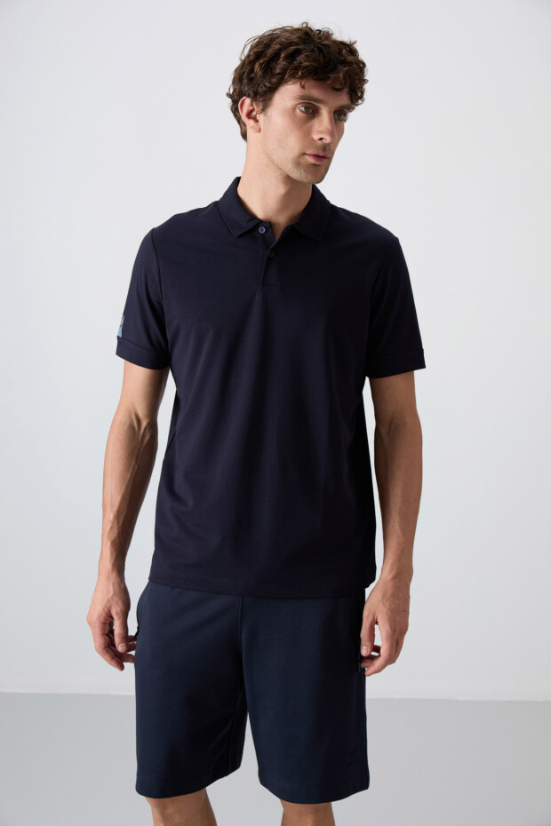 Lacivert Pamuklu Kalın Yumuşak Dokulu Standart Fit Basic Polo Yaka Erkek T-Shirt - 88351