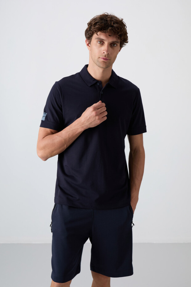 Lacivert Pamuklu Kalın Yumuşak Dokulu Standart Fit Basic Polo Yaka Erkek T-Shirt - 88351