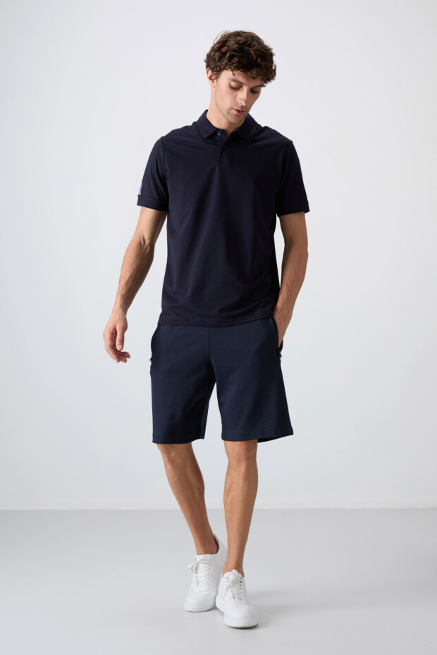 Lacivert Pamuklu Kalın Yumuşak Dokulu Standart Fit Basic Polo Yaka Erkek T-Shirt - 88351