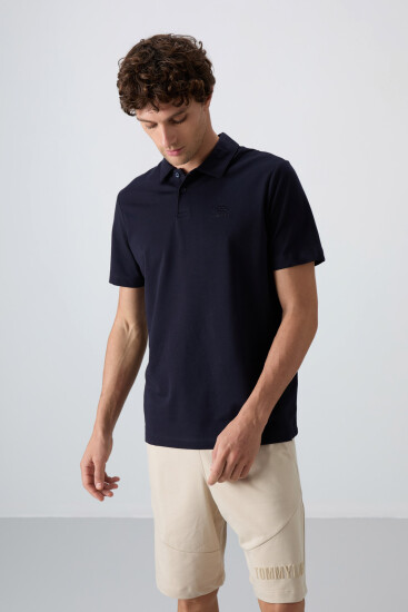 Lacivert Pamuklu Kalın Yumuşak Dokulu Standart Fit Basic Polo Yaka Erkek T-Shirt - 88348 