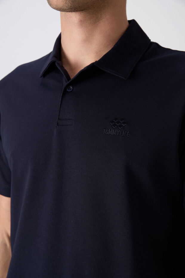 Lacivert Pamuklu Kalın Yumuşak Dokulu Standart Fit Basic Polo Yaka Erkek T-Shirt - 88348 - 3