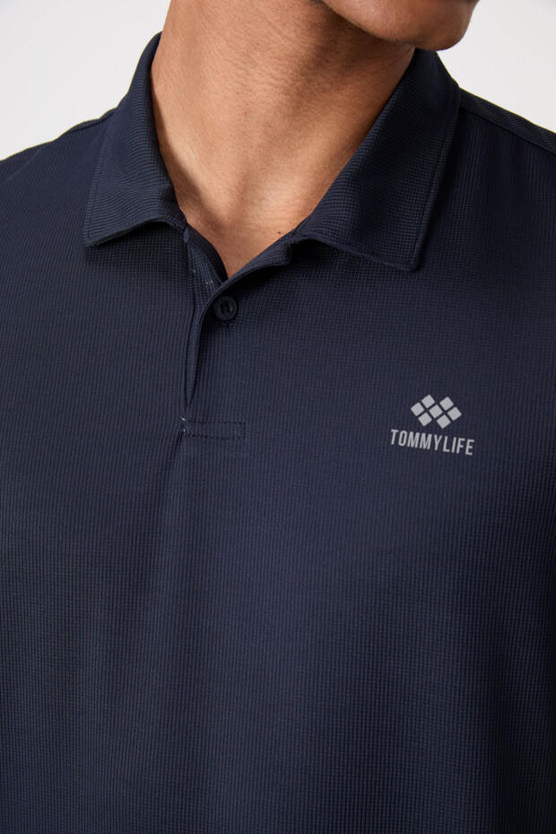 Lacivert Logo Baskılı Standart Kalıp Polo Yaka Aktif Spor Erkek T-Shirt - 88252 - 3