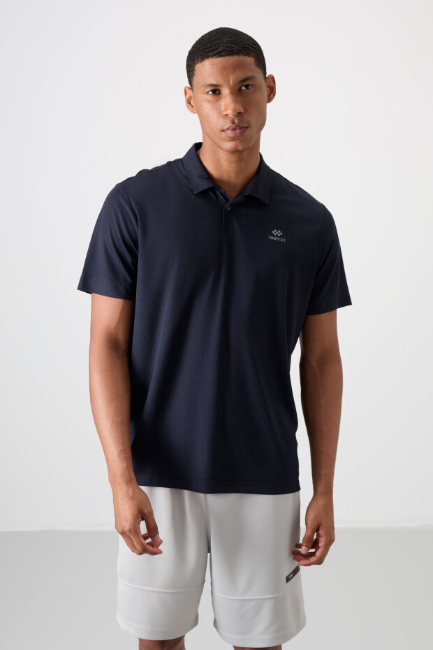 Lacivert Logo Baskılı Standart Kalıp Polo Yaka Aktif Spor Erkek T-Shirt - 88252 - 4