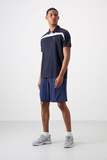 Lacivert Nefes Alan Dokulu İnce Esnek Standart Fit Polo Yaka Erkek Performans T-Shirt - 88392 - TOMMYLIFE (1)