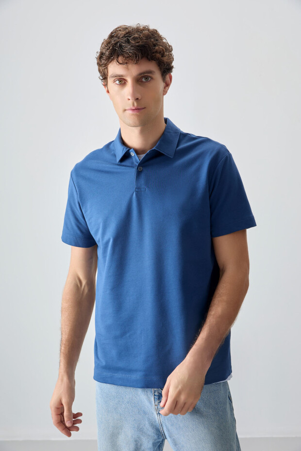 Parlament Pamuklu Kalın Yumuşak Dokulu Polo Yaka Oversize Fit Basic Erkek T- Shirt - 88381 - 1