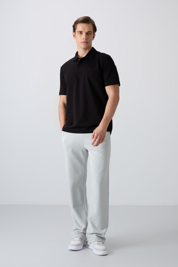 Siyah Pamuklu Kalın Yumuşak Dokulu Standart Fit Basic Polo Yaka Erkek T-Shirt - 88348 - 2
