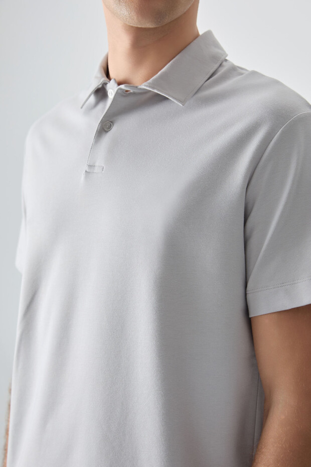 Taş Pamuklu Kalın Yumuşak Dokulu Polo Yaka Oversize Fit Basic Erkek T- Shirt - 88381 - 2