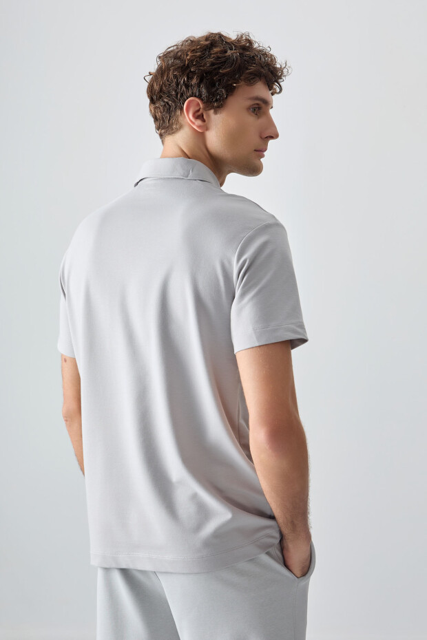 Taş Pamuklu Kalın Yumuşak Dokulu Polo Yaka Oversize Fit Basic Erkek T- Shirt - 88381 - 5