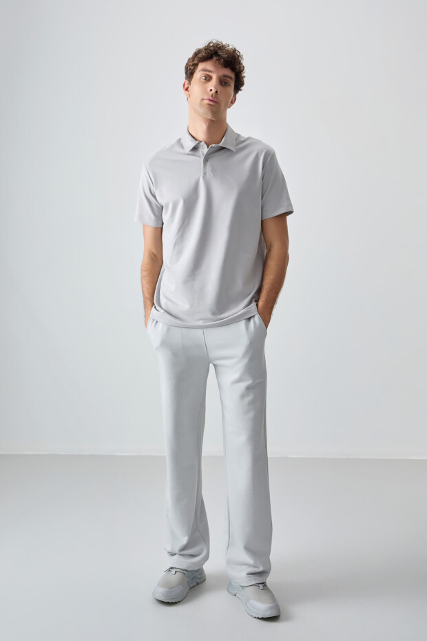 Taş Pamuklu Kalın Yumuşak Dokulu Polo Yaka Oversize Fit Basic Erkek T- Shirt - 88381 - 3