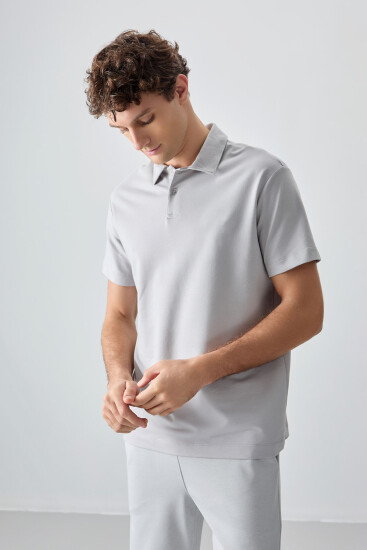Taş Pamuklu Kalın Yumuşak Dokulu Polo Yaka Oversize Fit Basic Erkek T- Shirt - 88381 - Thumbnail