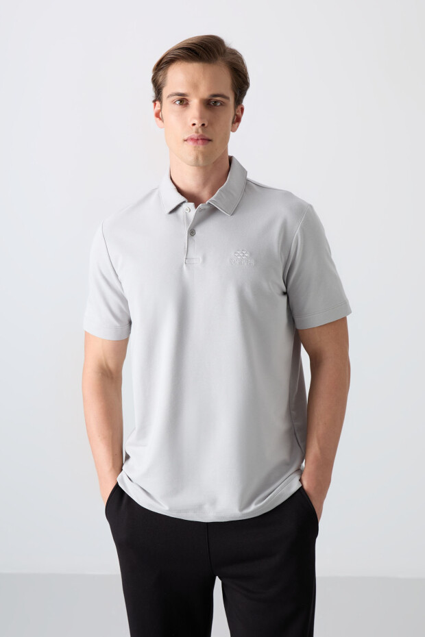 Taş Pamuklu Kalın Yumuşak Dokulu Standart Fit Basic Polo Yaka Erkek T-Shirt - 88348 - 1