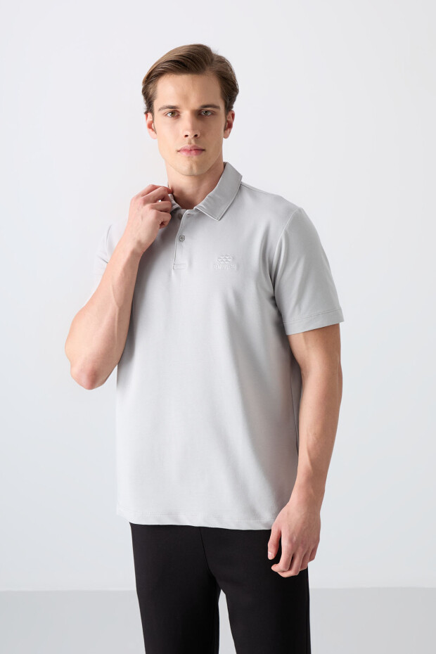 Taş Basic Logolu Standart Kalıp Triko Polo Yaka Erkek T-Shirt - 87748