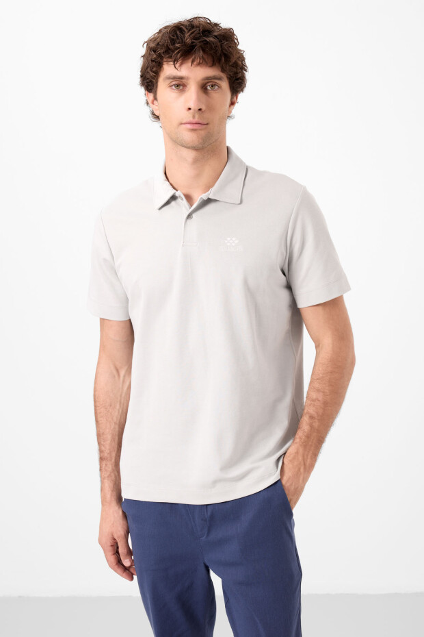 Taş Basic Logolu Standart Kalıp Triko Polo Yaka Erkek T-Shirt - 87748