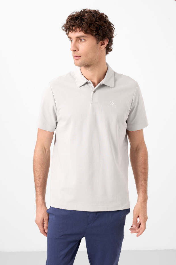 Taş Basic Logolu Standart Kalıp Triko Polo Yaka Erkek T-Shirt - 87748