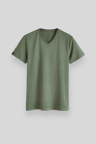 Açık Yeşil Basic Kısa Kol Standart Kalıp V Yaka Erkek T-Shirt - 87912 