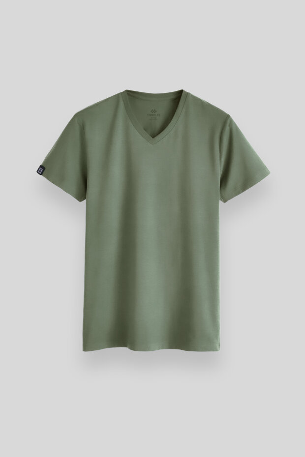 Açık Yeşil Basic Kısa Kol Standart Kalıp V Yaka Erkek T-Shirt - 87912 - 1