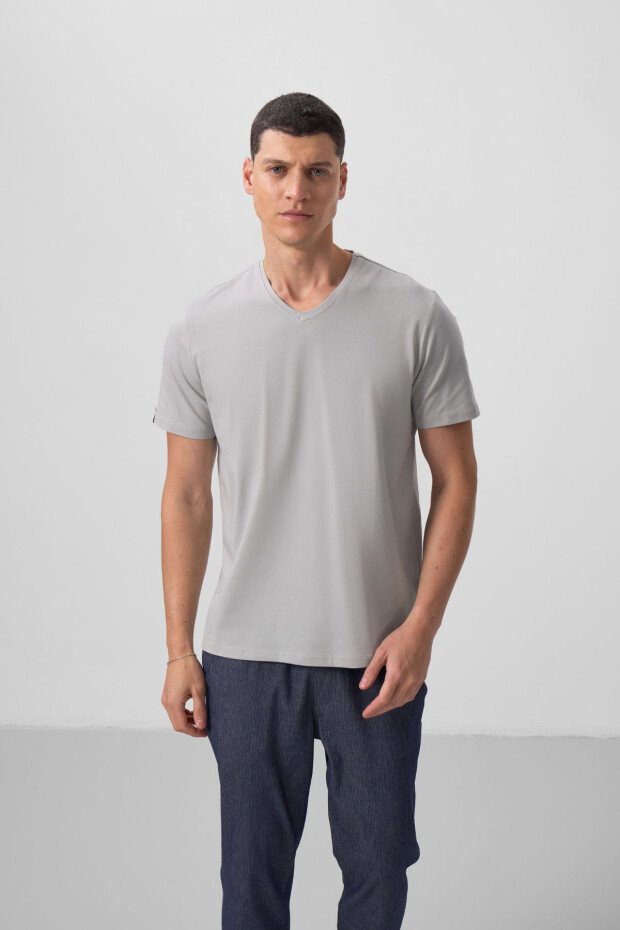 Taş Basic Kısa Kol Standart Kalıp V Yaka Erkek T-Shirt - 87912 - 5
