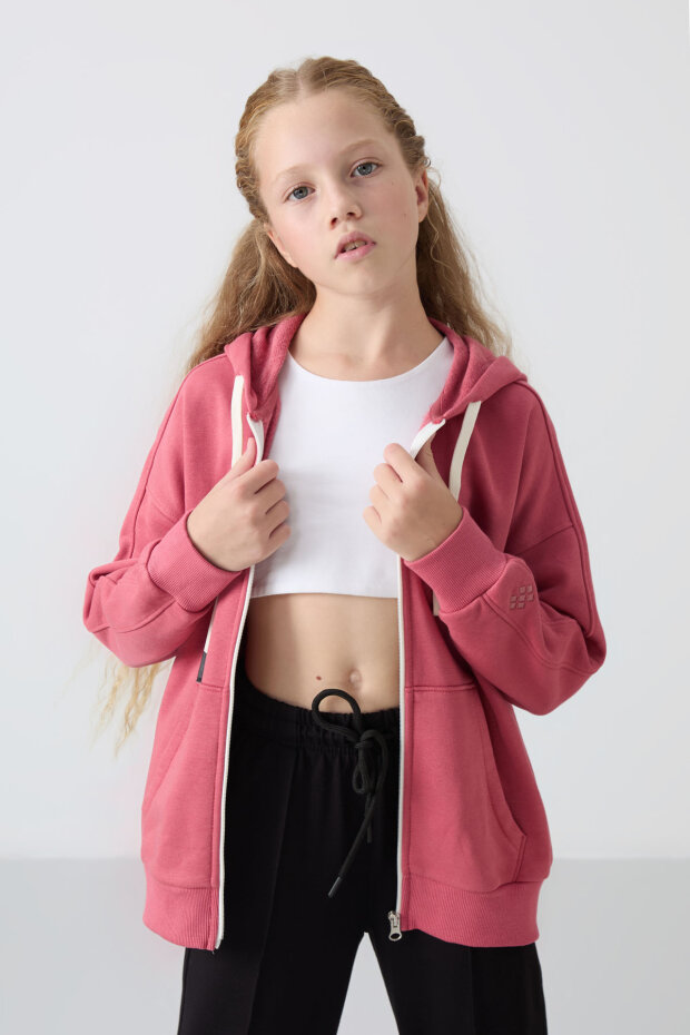 Fermuarlı Pamuklu 2'li Paket Siyah-Yaban Gülü Kız Çocuk Sweatshirt - 75149 - 5