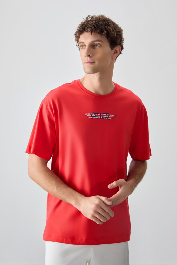 Fiesta %100 Pamuk Kalın Yumuşak Dokulu Oversize Fit Baskılı Erkek T-Shirt - 88356 - 1