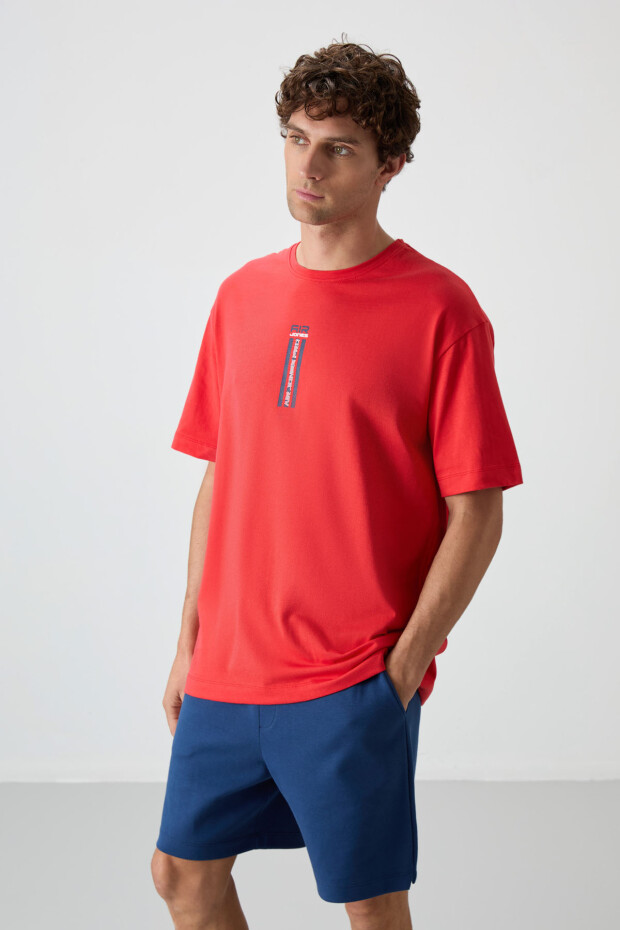 Fiesta %100 Pamuk Kalın Yumuşak Dokulu Oversize Fit Baskılı Erkek T-Shirt - 88360 - 3