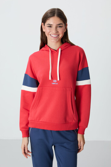 Fiesta Kompakt Pamuklu Kalın Pürüzsüz Dokulu Kapüşonlu Oversize Fit Kadın Sweatshirt - 97290 