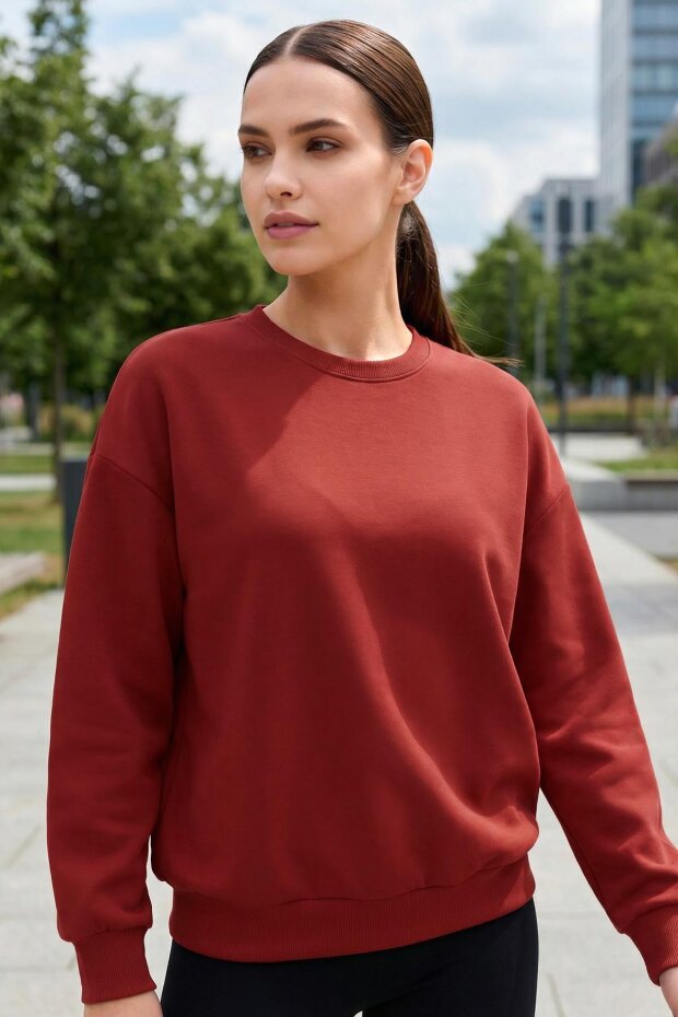 Fiesta Basic O Yaka Oversize Kadın Sweatshirt - 97053 - 3