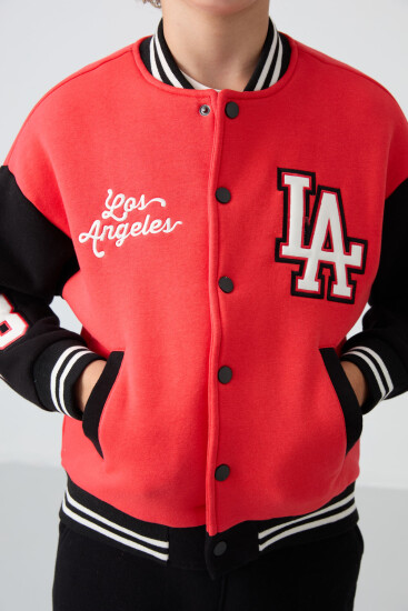 Fiesta Pamuklu Kalın İçi Tüylü Yumuşak Dokulu Standart Fit Nakışlı Erkek Çocuk Kolej Ceket - 11258 - TOMMYLIFE (1)