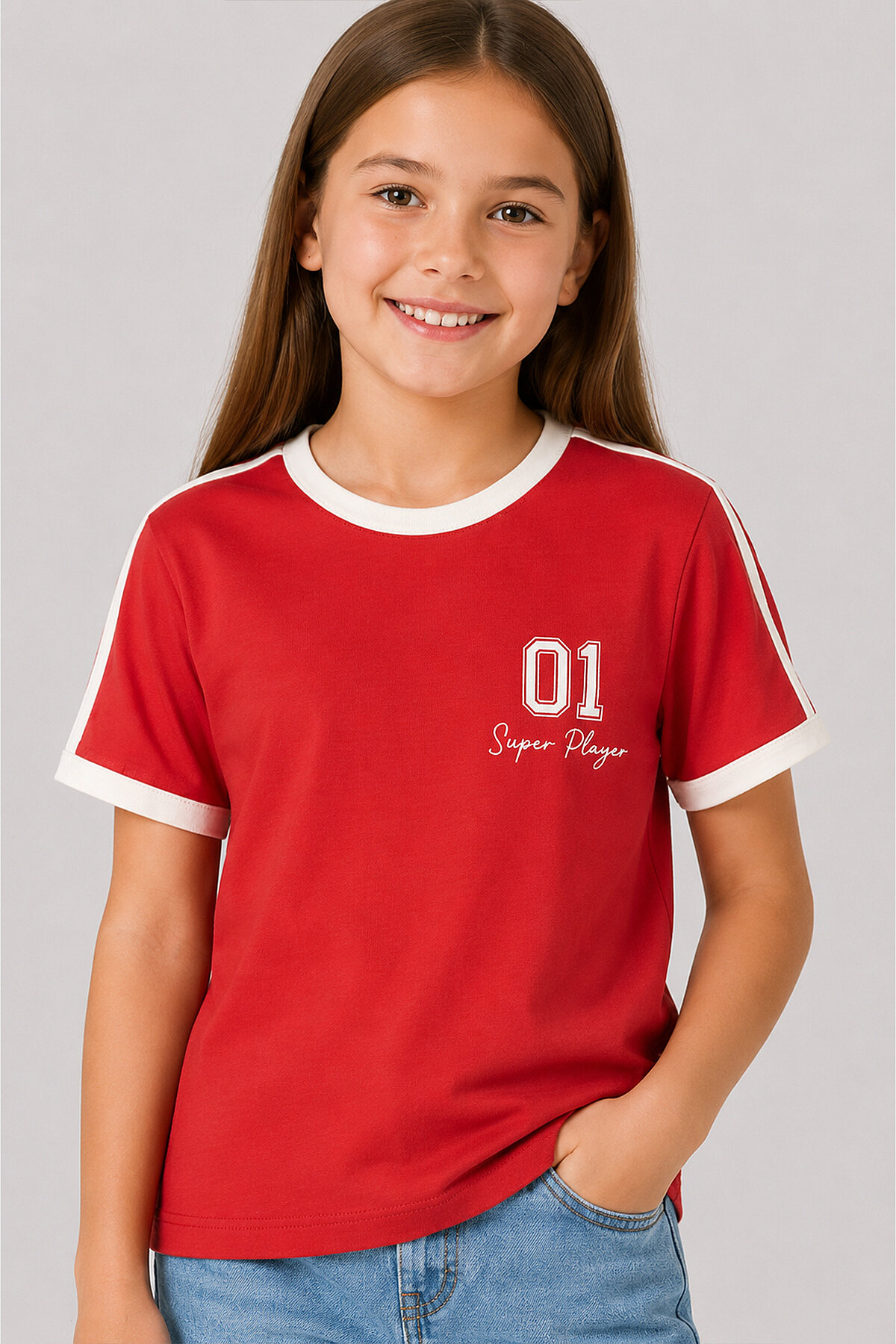 Fiesta Omuz Biye Detaylı Baskılı Kız Çocuk T-Shirt - 75181 - TOMMYLIFE (1)