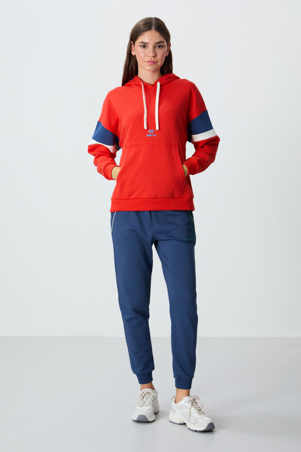 Fiesta Kompakt Pamuklu Kalın Pürüzsüz Dokulu Kapüşonlu Standart Kalıp Kadın Sweatshirt - 97290 - 3