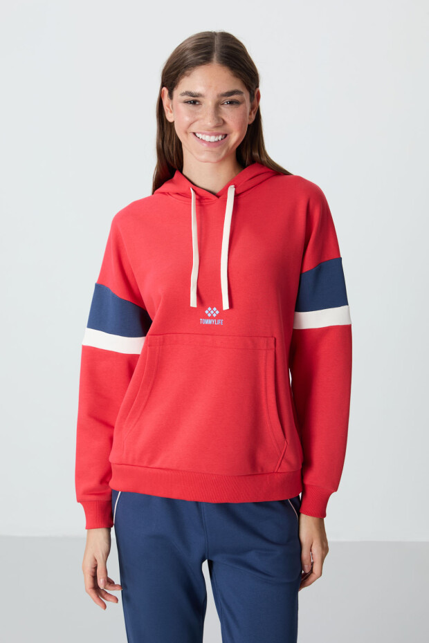 Fiesta Kompakt Pamuklu Kalın Pürüzsüz Dokulu Kapüşonlu Standart Kalıp Kadın Sweatshirt - 97290 - 1