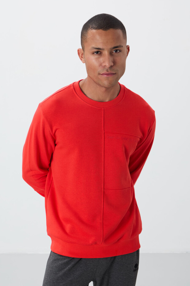 Fiesta Kompakt Pamuklu Kalın Pürüzsüz Dokulu O Yaka Standart Fit Erkek Sweatshirt -88405 - 4