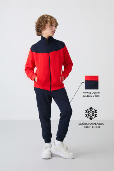 Fiesta-Lacivert Pamuklu Kalın İçi Tüylü Standart Fit Nakışlı Erkek Çocuk Eşofman Takım - 11240 - TOMMYLIFE