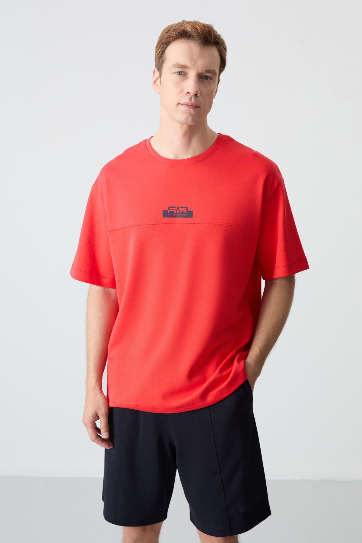 Fiesta - Lacivert Pamuklu Kalın Yumuşak Dokulu Oversize Fit Basic Erkek Şort Takım - 85259 - Air Jones (1)