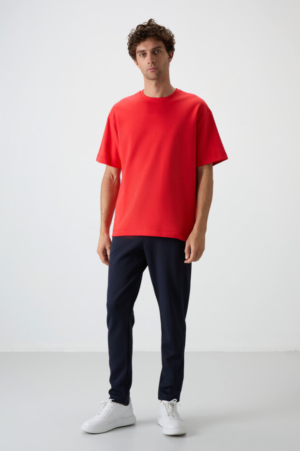 Fiesta - Lacivert Pamuklu Kalın Yumuşak Dokulu Oversize Fit Basic Erkek Eşofman Takım - 85251 - 5