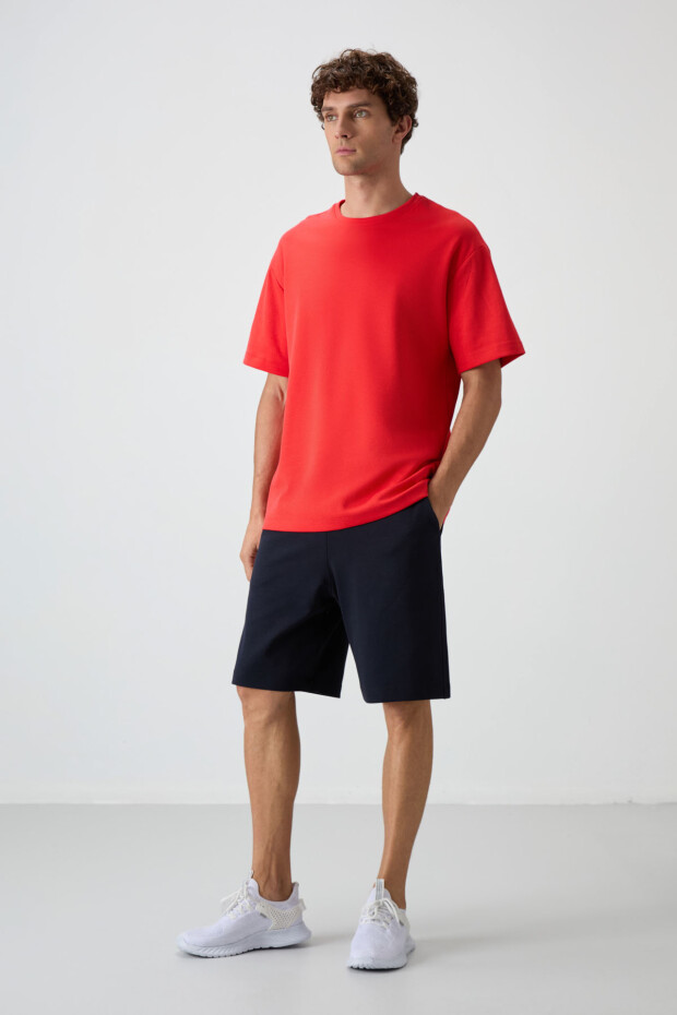 Fiesta - Lacivert Pamuklu Kalın Yumuşak Dokulu Oversize Fit Basic Erkek Şort Takım - 85249 - 4