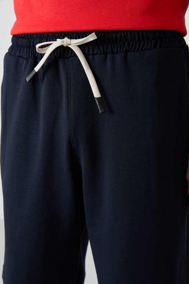 Fiesta - Lacivert Pamuklu Kalın Yumuşak Dokulu Oversize Fit Basic Erkek Şort Takım - 85249 - 3