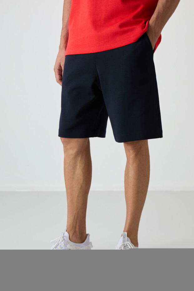 Fiesta - Lacivert Pamuklu Kalın Yumuşak Dokulu Oversize Fit Basic Erkek Şort Takım - 85249 - 5