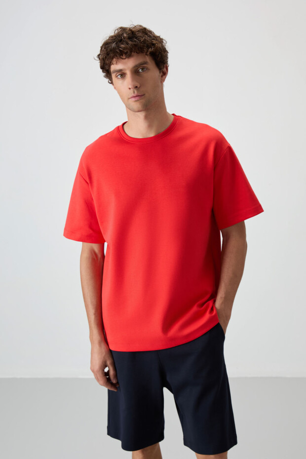 Fiesta - Lacivert Pamuklu Kalın Yumuşak Dokulu Oversize Fit Basic Erkek Şort Takım - 85249 - 2