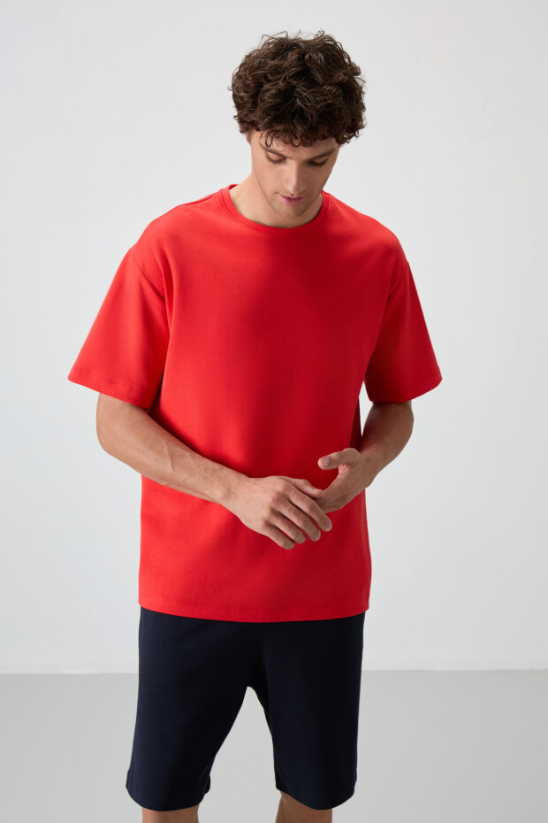 Fiesta - Lacivert Pamuklu Kalın Yumuşak Dokulu Oversize Fit Basic Erkek Şort Takım - 85249 - 6