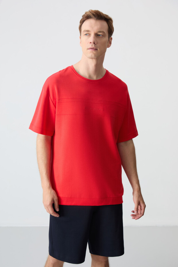 Fiesta Lacivert Pamuklu Kalın Yumuşak Dokulu Oversize Fit Basic Erkek Şort Takım - 85257 - 5