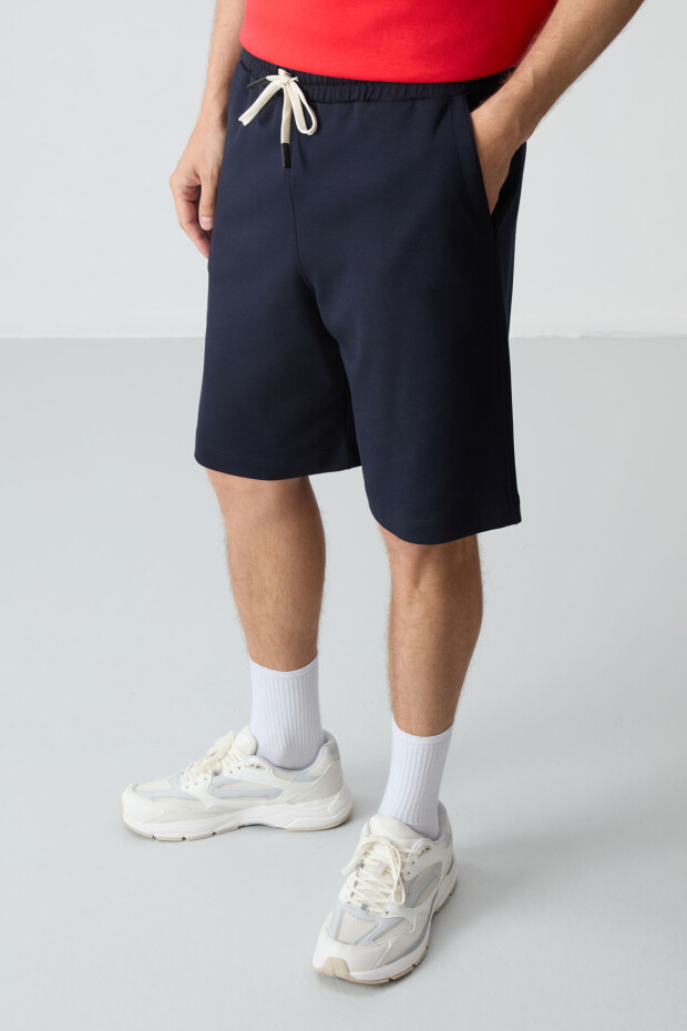 Fiesta Lacivert Pamuklu Kalın Yumuşak Dokulu Oversize Fit Basic Erkek Şort Takım - 85257 - 3