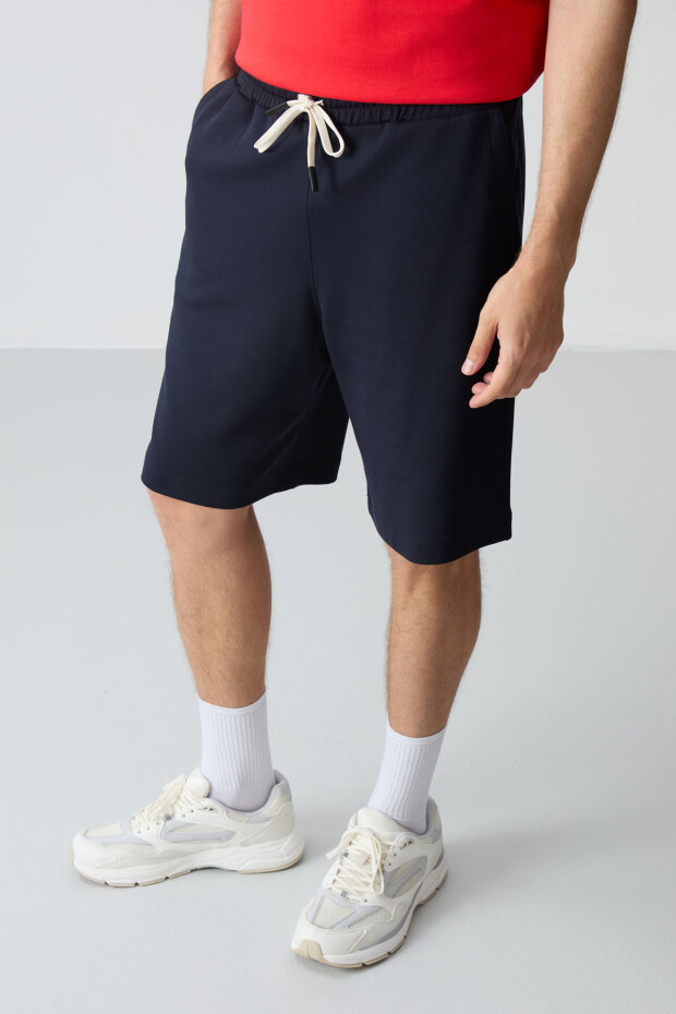 Fiesta Lacivert Pamuklu Kalın Yumuşak Dokulu Oversize Fit Basic Erkek Şort Takım - 85257 - 6