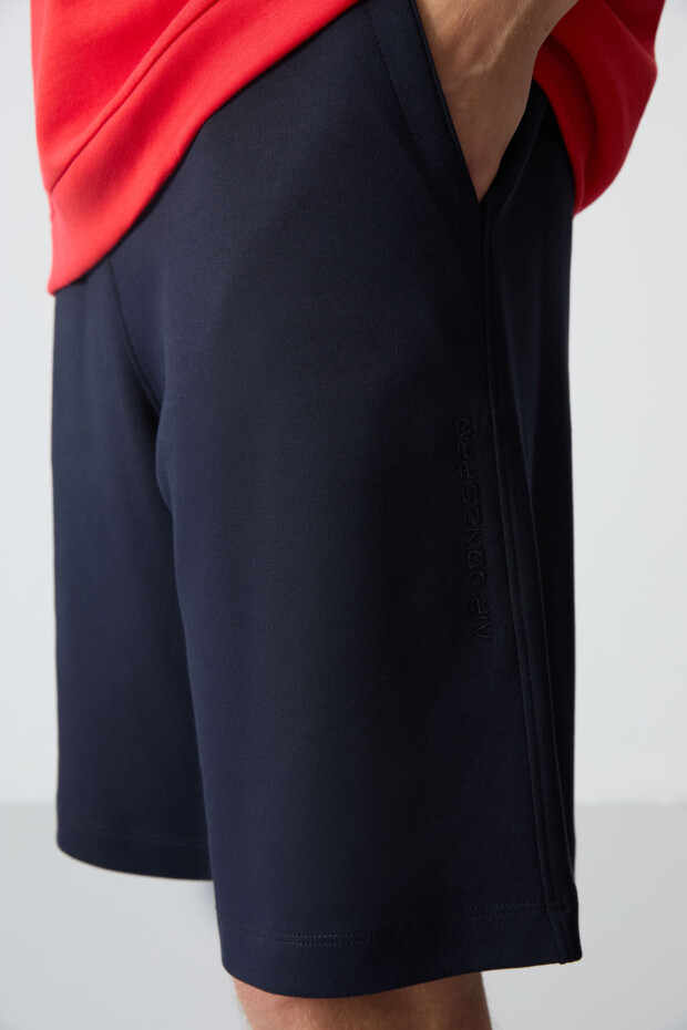 Fiesta Lacivert Pamuklu Kalın Yumuşak Dokulu Oversize Fit Basic Erkek Şort Takım - 85257 - 7