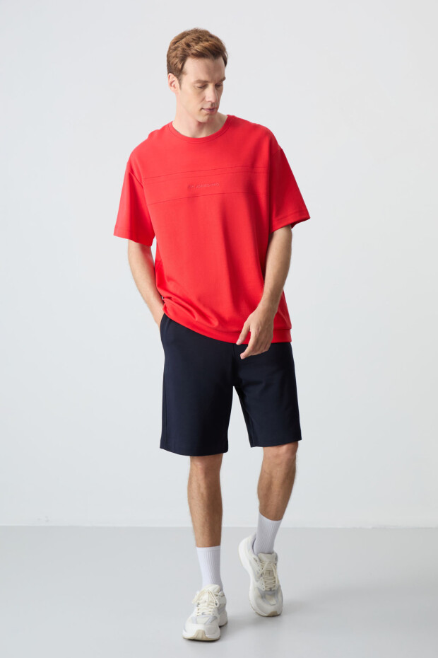 Fiesta Lacivert Pamuklu Kalın Yumuşak Dokulu Oversize Fit Basic Erkek Şort Takım - 85257 - 1