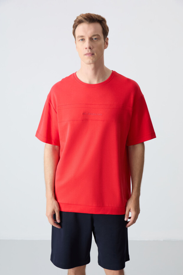 Fiesta Lacivert Pamuklu Kalın Yumuşak Dokulu Oversize Fit Basic Erkek Şort Takım - 85257 - 2