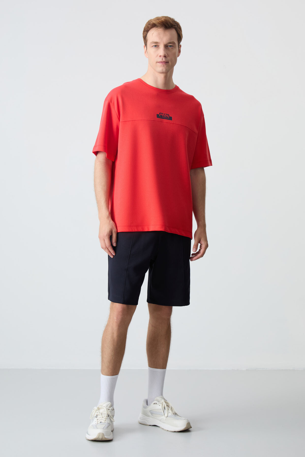 Fiesta - Lacivert Pamuklu Kalın Yumuşak Dokulu Oversize Fit Basic Erkek Şort Takım - 85259 - Air Jones