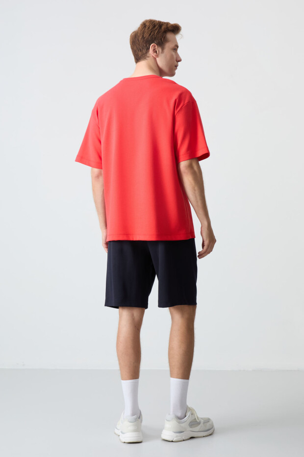 Fiesta - Lacivert Pamuklu Kalın Yumuşak Dokulu Oversize Fit Basic Erkek Şort Takım - 85259 - 9