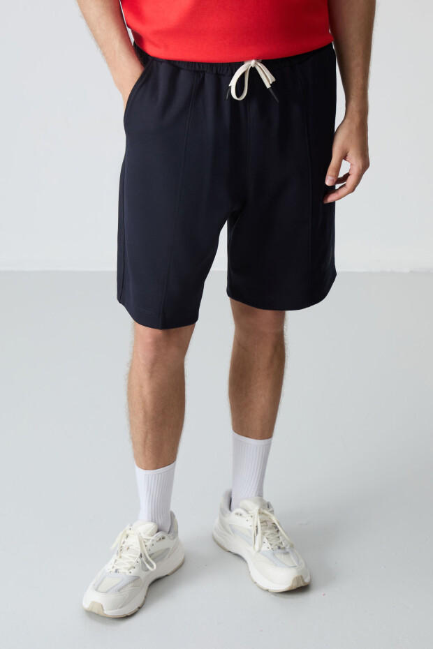 Fiesta - Lacivert Pamuklu Kalın Yumuşak Dokulu Oversize Fit Basic Erkek Şort Takım - 85259 - 3