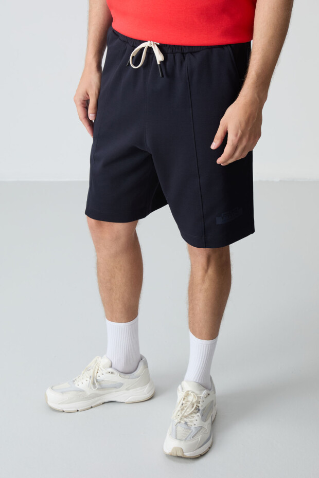 Fiesta - Lacivert Pamuklu Kalın Yumuşak Dokulu Oversize Fit Basic Erkek Şort Takım - 85259 - 5