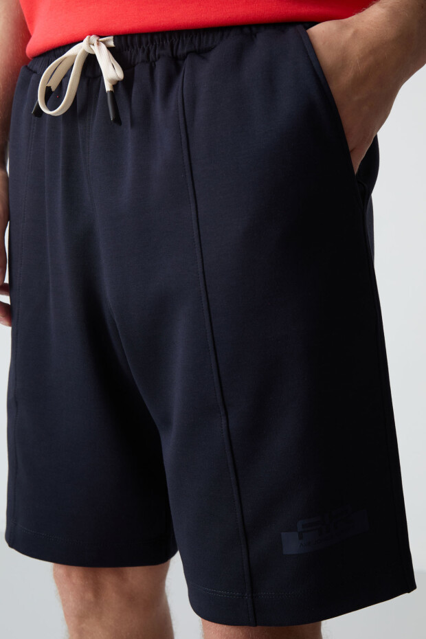 Fiesta - Lacivert Pamuklu Kalın Yumuşak Dokulu Oversize Fit Basic Erkek Şort Takım - 85259 - 7